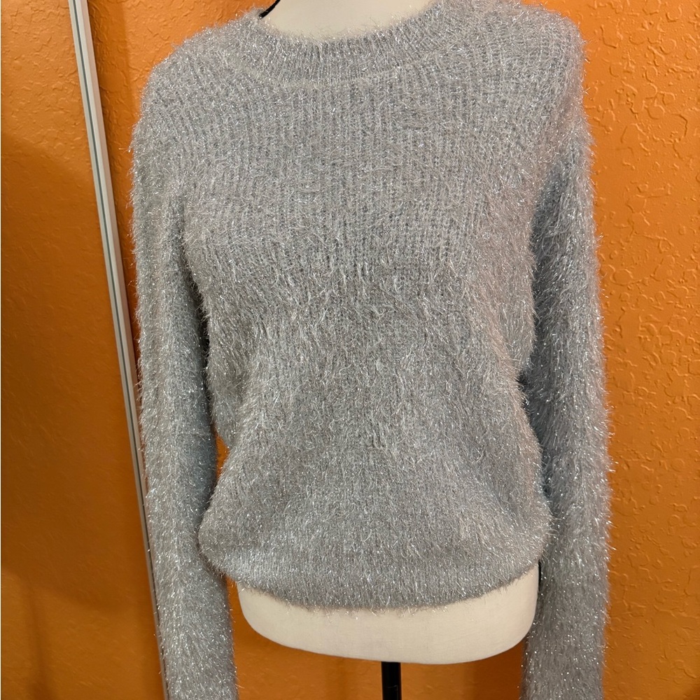 LOFT Fuzzy Silver Sweater - Picture 1 of 8